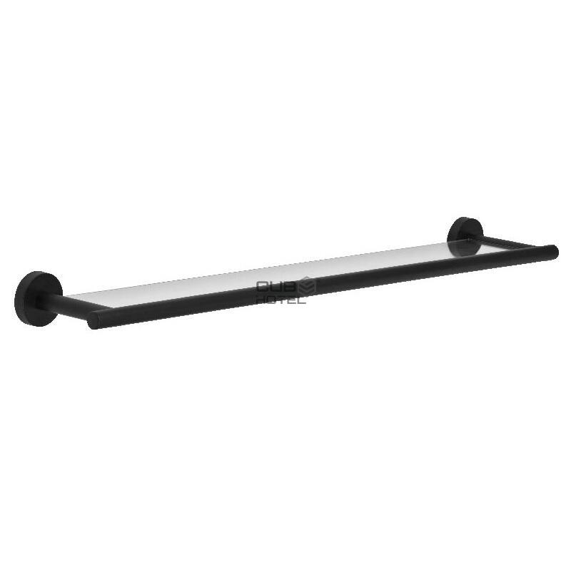 Repisa de baño de cristal con soporte negro